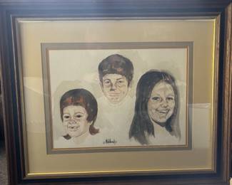 Art#033 ($125) Mitch Howell Coon/ My Three Watercolor Original Framed