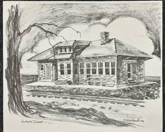Art#015 ($50) Mitch Howell Coon/ Hartselle Depot '76 Pencil Print 222/250