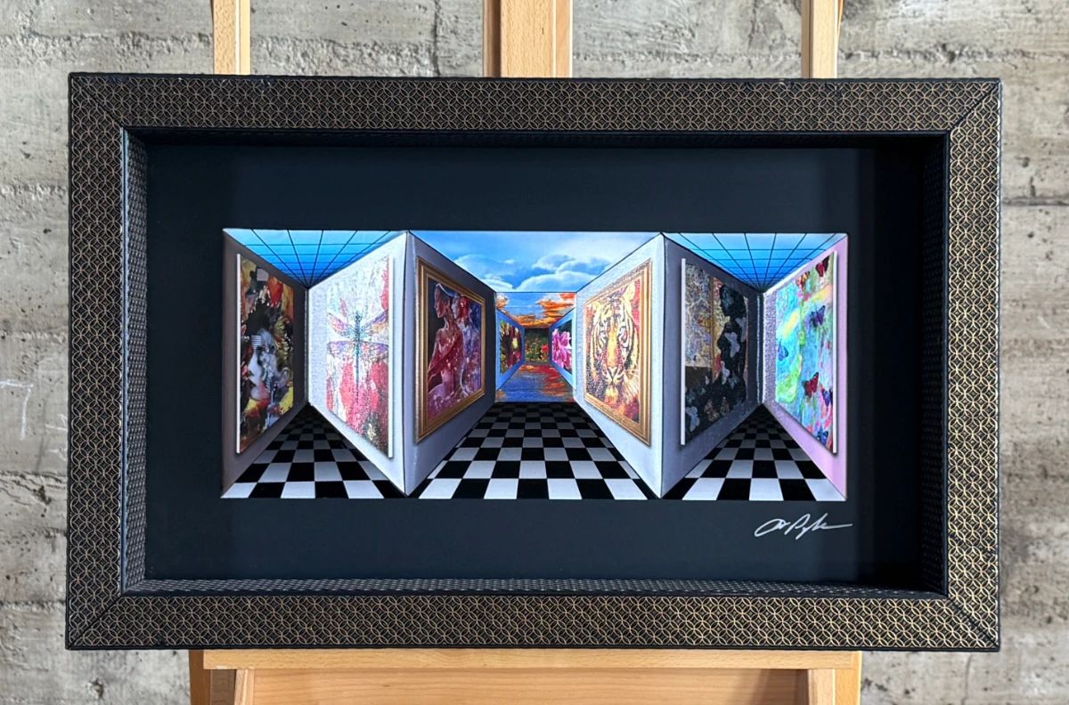 “Deep Dream”, a three dimensional work of art by listed artist, Dominic Pangborn. Comes with a certificate of authenticity and an appraisal from 2022 for $7,150. This piece measures in frame, 18” H x 30” W.