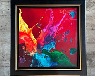 “Tiny Red”, an original acrylic painting by listed artist, Kre8. Comes with a certificate of authenticity and an appraisal from 2022 for $1,500. This piece measures in frame, 25” H x 25” W.