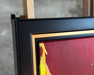 “Tiny Red”, an original acrylic painting by listed artist, Kre8. Comes with a certificate of authenticity and an appraisal from 2022 for $1,500. This piece measures in frame, 25” H x 25” W.