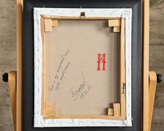 “Tulip”, an original oil on canvas painting by listed artist, Plamen Ovcharov. Signed on the verso and measures in frame, 21.5” H x 18.5” W.