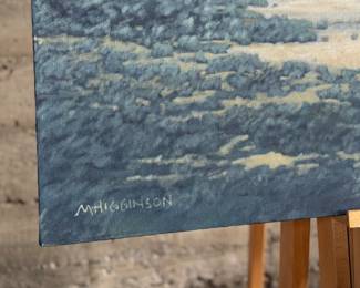 “Across Alvord”, a large original painting by listed artist, Marilyn Higginson. This piece measures, 50” H x 50” W.