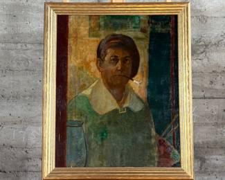 This lot features an original oil on board painting by listed artist, Yngvar Sonnichsen. Appears to be a self-portrait and is dated 1925. Measures in frame, 34” H x 28” W.