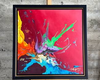 “Big Red”, an original acrylic painting on canvas by listed artist, Kre8. Comes with an certificate of authenticity and an appraisal from 2022 for $12,300. This piece measures in frame, 30.5” H x 27.5” W.