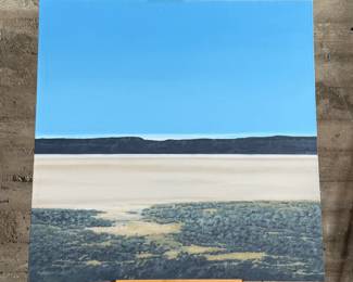 “Across Alvord”, a large original painting by listed artist, Marilyn Higginson. This piece measures, 50” H x 50” W.