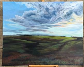 “Water Weaving”, a large original acrylic on canvas painting by listed artist, Sue-Del McCulloch. This piece measures, 48” H x 60” W.