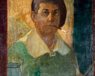 This lot features an original oil on board painting by listed artist, Yngvar Sonnichsen. Appears to be a self-portrait and is dated 1925. Measures in frame, 34” H x 28” W.