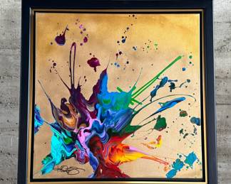 “Gold Rush”, an original acrylic painting on canvas by listed artist, Kre8. Comes with a certificate of authenticity and an appraisal from 2022 for $8,900. This piece measures in frame, 35” H x 35” W.