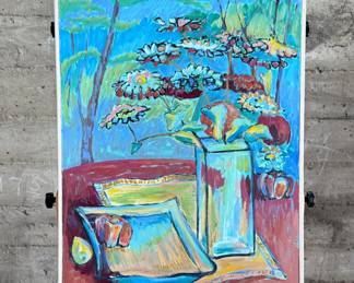 This lot features an original painting by listed Oregon artist, Charles Hannegan. This piece measures in frame, 29” H x 23” W. Charles Hannegan is a longtime painter and ceramicist based in Salem, Oregon, known for his landscapes and nature-inspired work. He is an active member of the Fairmount Hill arts community and a recognized name in the region’s public art spaces.