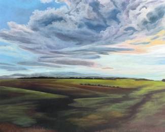 “Water Weaving”, a large original acrylic on canvas painting by listed artist, Sue-Del McCulloch. This piece measures, 48” H x 60” W.