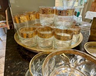 Culver Tyrol 22k Gold Glasses and Bowls