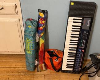 Casio keyboard, camping stuff