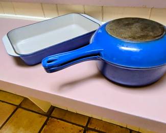 Le Creuset 2 In 1 Multifunction Sauce Pan Skillet Blue 12" and Casserole Dish