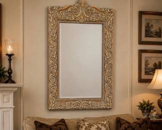 Lot #24 Large Ornate Baroque Wall Mirror Gold Silver Finish 48x35 Wood Framed Decor