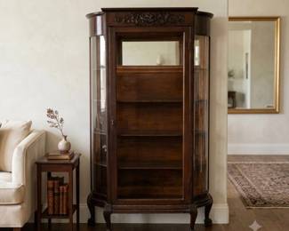 Lot #55 Antique Mahogany Chippendale China Display Cabinet Curio Ball Claw Feet c1900