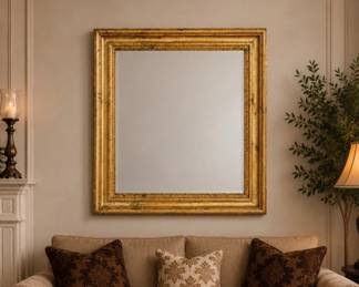 Lot #22 Large Gold Gilt Wall Mirror Wood Frame Beveled Glass 40x60 Vintage Decorative