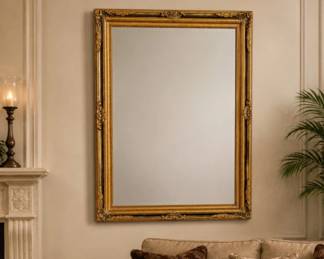 Lot #25 Large Vintage Ornate Gold Wall Mirror Baroque Rectangle Framed Decor 49x37