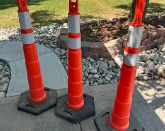 Lot #50 Lot of 3 Orange Traffic Safety Delineator Posts Reflective Bands Rubber Base