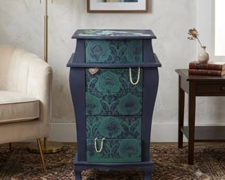 Lot #30 Custom Hand Painted 5 Drawer Accent Chest Cabinet Floral Blue Green Wood Storage