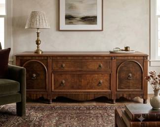 Lot #8 Vintage Walnut Buffet Sideboard Credenza Server Cabinet Storage Mid Century Style