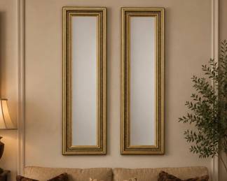 Lot #9 Pair Gold Wall Mirrors Decorative Framed Accent Mirrors Great Indoors 31x11