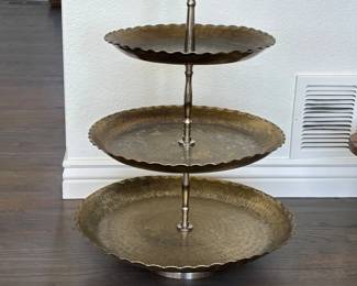 Lot #5 3 Tier Hammered Metal Serving Tray Stand Dessert Cupcake Display Centerpiece