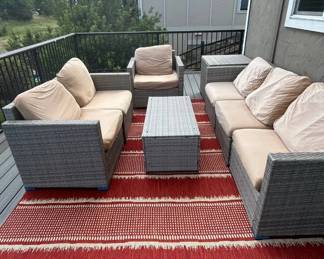 Lot #43 7-Pc Gray PE Wicker Outdoor Sectional Sofa Set Patio Furniture Beige Cushions