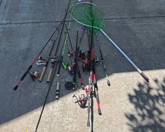Lot #4 Fishing Rod & Reel Lot Spinning Baitcast Fly Rods Landing Net Mixed Combo Gear