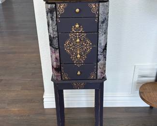 Boho Jewelry Armoire Cabinet Standing Chest w/ Mirror 5 Drawers Ring Storage Wood