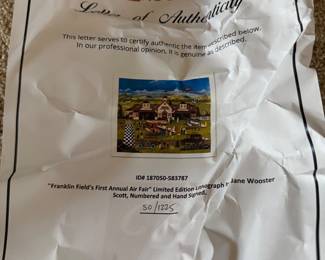 Certificate for "Franklin Fields" artwork