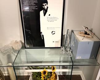 Glass Table, Lladro Ballerina & Al Pacino Scarface Movie Poster
