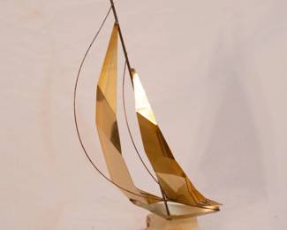 Mid-Century Modern Brass & Quartz Sailboat Sculpture by Jere DeMott, Usa, C. 1960's, signed