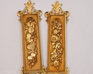 Set of 2 Vintage Gold Syroco Flower & Fruit Wall Plaques 7221/7222 Wall Art 1970