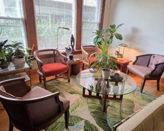 Cane chair pairs with MCM coffee table