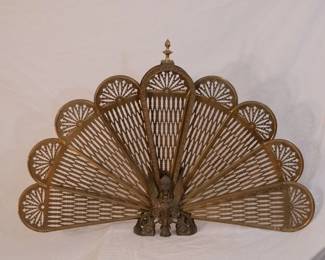 Hollywood regency antique peacock fireplace shield