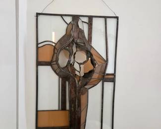 Large modern stained glass artwork, unsigned