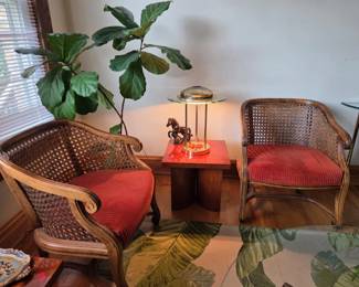 Iconic Saturn Lamp by Robert Sonnemen for George Kovac and pair of burnt orange cane chairs