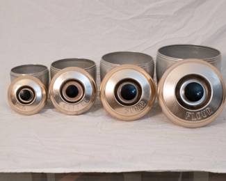Vintage MCM Kitchen Canister Set Spun Aluminum Rose Copper Lids-Set of 4: Flour Sugar Coffee Tea