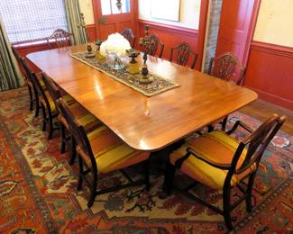 George III triple pedestal dining table & 10 chairs