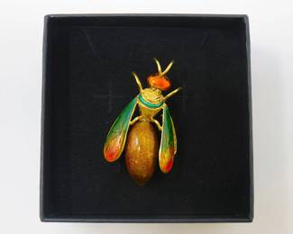 18k enameled wasp brooch