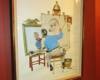 (BID ITEM) Norman Rockwell Signed and numbered "Triple Self-Portrait" lithograph