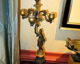 Pair 19th cent. Empire French gilt bronze candelabras