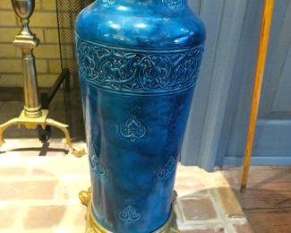 Pair antique French ceramic vase with brass elephant base