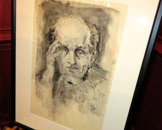 Laszlo Matulay "Self Portrait" ink wash drawing