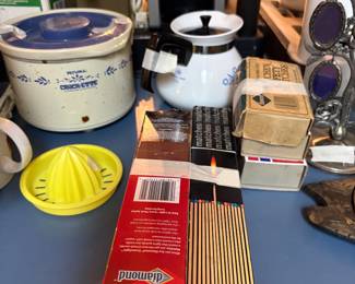 Kitchen - matches, small crock pot, miscellaneous 