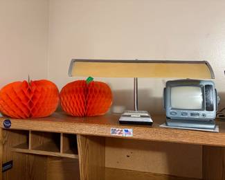 Office off kitchen - folding pumpkins, lamp & small portable TV 