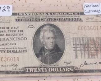 1929 National Currency $20 Note