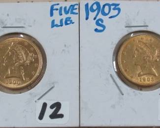 $5.00 Gold Liberty Head Coins