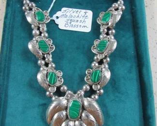 Silver & Malachite Squash Blossom Necklace